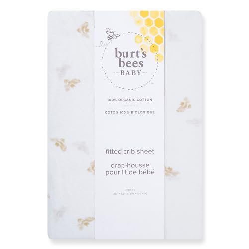 Image of Burt's Bees Baby Organic Cotton Fitted Crib Sheet, Unisex Baby Beddings | A nursery essential crib sheet with 360º elastic that prevents sheets from creeping up on the mattress