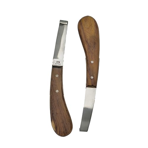Dr Tail Hoof Knife, Stainless Steel Blade Curved Farrier Horse Hoof Trimmer with Non Slip Rubber Wood Handle, Multipurpose Hoof Loop Trimming Knife, for Horses, Donkeys, Cattle