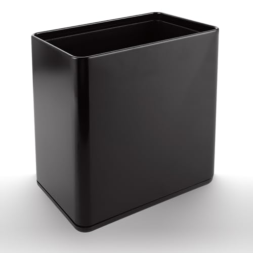 GBACHOOSE Wastepaper Bin, Rectangular Trash Can Bin, Stainless Steel Bathroom Bin, 12L Compact Rubbish Basket for Home Bedroom Office Bathroom Living Room Kitchen, Black