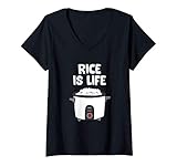 Womens Rice Is Life Asian Food Chinese Rice Japanese Rice Cooker V-Neck T-Shirt