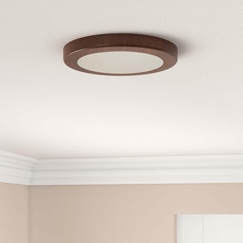 Image of Mufasa 12 Watts Wooden Finish Round LED Surface Panel, Slim Round Ceiling Lamp (15cm) (Warm White)