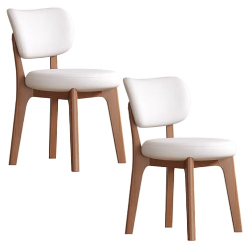 Elegantes sillas de comedor de madera sin brazos, juego de 2 sillas tapizadas de cuero para cocina y sala de estar con respaldo curvado para oficina y restaurante, acabado blanco roto y nogal