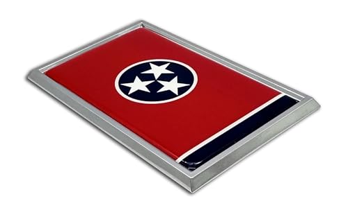 Image of Elektroplate Premium Tennessee TN State Flag All Metal Chrome Emblem for Cars, Trucks, and All Auto | Universal Fit at 2.5 inch x 3.8 inch | Weatherproof