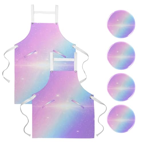 Tabliers de cuisine galaxie arc-en-ciel (lot de 2) avec 4 broches pour la pâtisserie