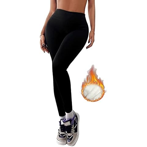 Cysincos Fleece Lined Leggings Women Warm Winter Leggings High Waist Fleece Tights Thicken Thermal Velvet Pants Thermal Leggings High Waisted Winter Thick Leggings(Black,XL) Cover