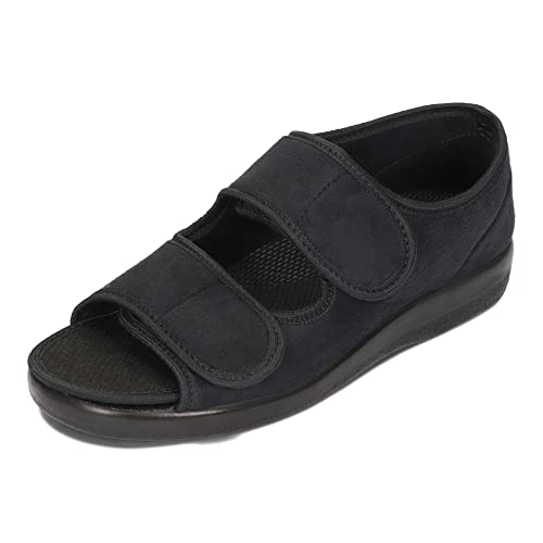OrtoMed Offene Orthopädische Schuhe Damen Herren Verstellbare Breite Orthopädische Einlegesohle Klettverschluss Microvelour Schwarz 36-46 EU (Schwarz 513, Numeric_38)