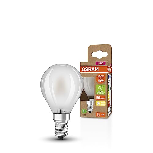 Osram SUPERSTAR+ CLASSIC P GLFR 40 LED-Lampe, E14, Miniballform, 2,5W, 470lm, 2700K, warmweißes Licht, LED-Filament-Technologie, sehr geringer Energieverbrauch, Energieeffizienzklasse B