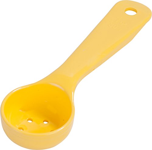 Image of Carlisle FoodService Products 492304 Perforated Short Handle Portion Control Spoon, 1 oz, Yellow