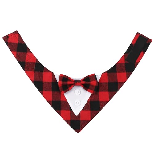HDGDT Bandana de smoking de cachorro de Natal, smoking xadrez vermelho com gravata borboleta, fantas