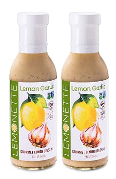 LEMONETTE Sugar Free, Low Cal, Low Fat Salad Dressing: Lemon Garlic 2 Gourmet 12oz bottles - Keto, Gluten Free, Vinegar Free, Soy Free, Dairy Free, Canola Free, Vegan Certified