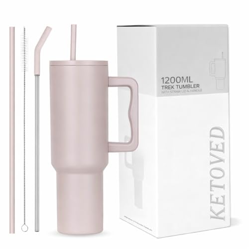 Image of Tumbler with lid and Straw 1200ML Cup Stainless Steel Insulated Cup for Water, Iced Tea or Coffee 1.2L Office Gym Travelling; Tumbler with Straw. (40-Oz-Rose)
