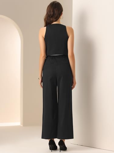 Allegra K Vest Pants Suits for Women's Dressy Two Piece Business Outfits Sleeveless Blazer Wide Leg Pants Sets3