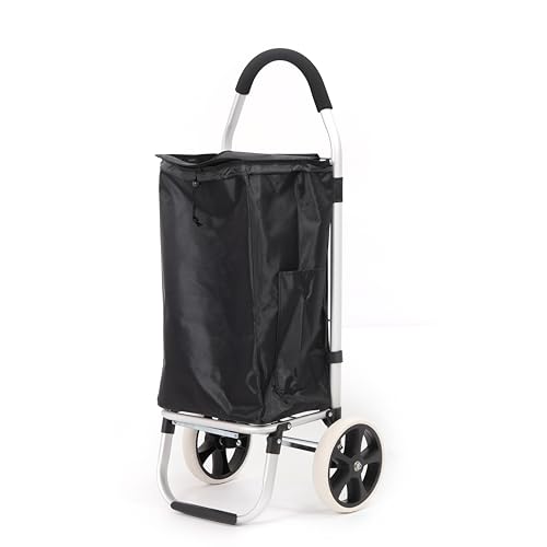 43.5Liter Aluminium Trolley Einkaufstrolley Klappbar, Shopping Trolley, Wasserabweisender Einkaufswagen Faltbar, Einkaufstasche mit 2 Rädern, Einkaufskorb mit Rollen, Groß - Schwarz – Bild 4