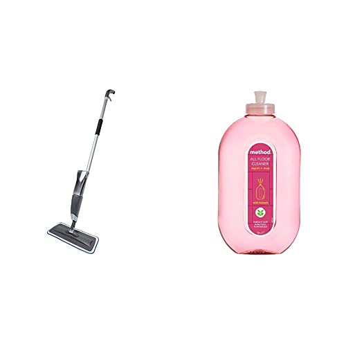 Addis Spray Mop 2 in 1 With Microfibre Flat Mop & Method Floor Cleaner, Wild Rhubarb, 739 ml