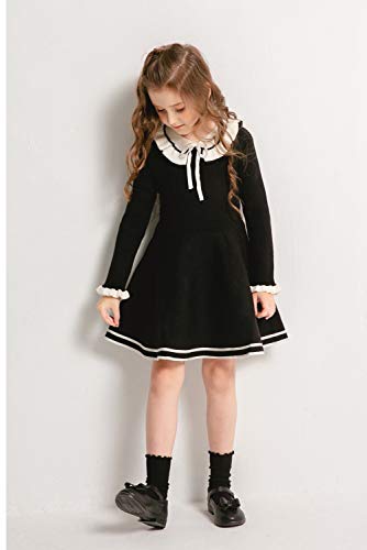 SMILING PINKER Toddler Girls Dresses Sweater Long Sleeve Winter Knitted Skater Dress Ruffle Collar2