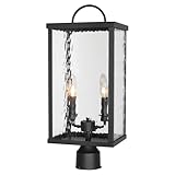 Rosient Outdoor Post Light Fixture, Modern Black Pole Lantern with Water Ripple Glass, Farmhouse Exterior Post Cap Lamp with E12 Sockets for Garden, Pathway, Courtyard, Patio, Porch, Driveway, Street