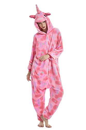 sdtdia Unisex Unicornio Pijamas Franela Novedad Cosplay Pijamas Disfraces de Animales Onesies (Estrella Rosa, L (168-177cm))