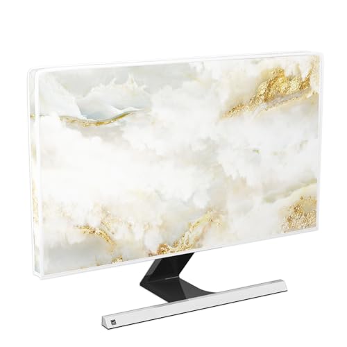 Baocicco White Gold Computer Monitor Cover with Abstract Texture Marble Design 26, 27, 28 Inch Panel Case Computer Monitor Covers Sleeve Compatible with PC Desktop and TV LCD/LED/HD Screen Cover
