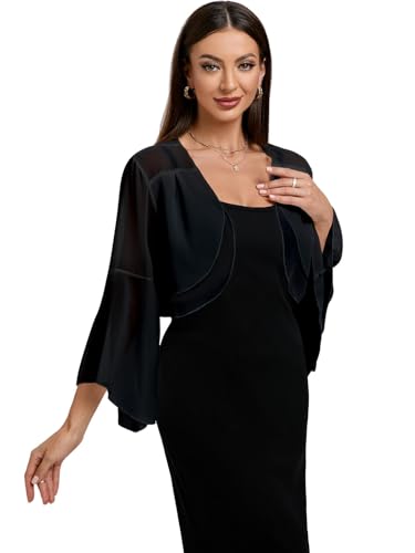 Women's Chiffon Shrug 3/4 Sleeve Cardigan Sweater Lightweight Cardigan Ruffle Top3