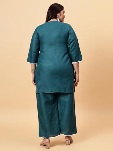 Image of Bani Women Emroidered Kurta Set Co-Ord Set Plus Size Top and Trouser Set 2 Piece Outfit, 3 /4 Sleeves Embroided V Neck, Coord Sets for Women| Western Dress, Stylish Design for All Occasions