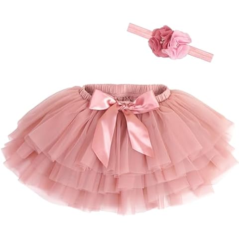 Yxiang Layered Ballet Tulle Tutu Rose Red Skirt for Baby Girls Dress Up with Flower Headband (Rose Red 6-12 Months) Cover