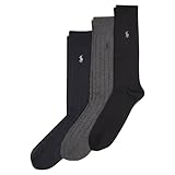 Polo Ralph Lauren Men's Rib Crew Sock 3 Pair Pack, Black, Mens Shoe Size 12-17