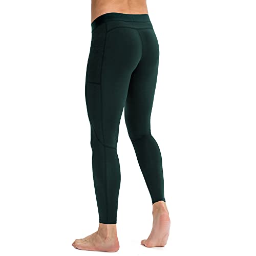 Eargfm Men's Compression Workout Gym Pockets Running Baselayer Pants, Dark Green-3, Small #TOP3