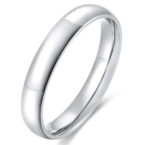 Dmond wind 4mm Stainless Steel Ring Silver Plain Dome High Polished Wedding Band Comfort Fit Size 8