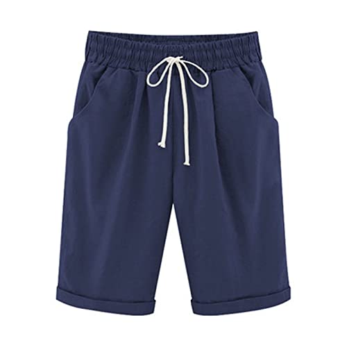 HUCHPI-Womens-Shorts-2023-Womens-Summer-Knee-Length-Casual-Cotton-Bermuda-Shorts-with-Drawstring-Jersey-Shorts-with-Pockets