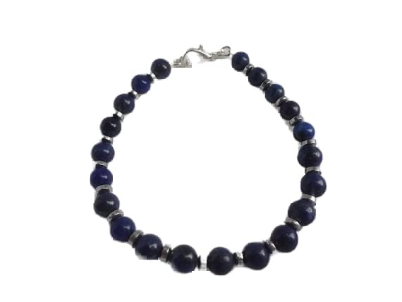 Bracelet lapis-lazuli hématite perles rondes 8mm bijoux unisexes LKBEADS 7" LCBR-4192