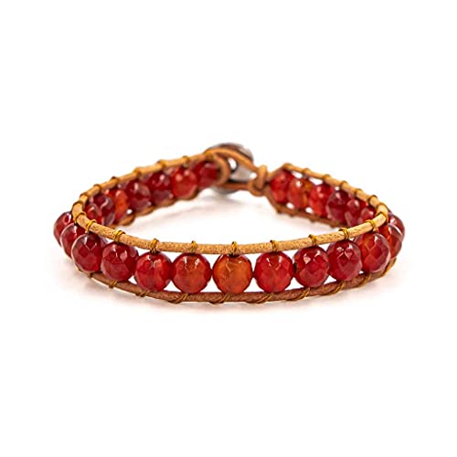 Damen-Armband aus Natursteinen und echtem Leder – Kollektion Facelia – SLOYA (Karneol), 21 cm, Leder