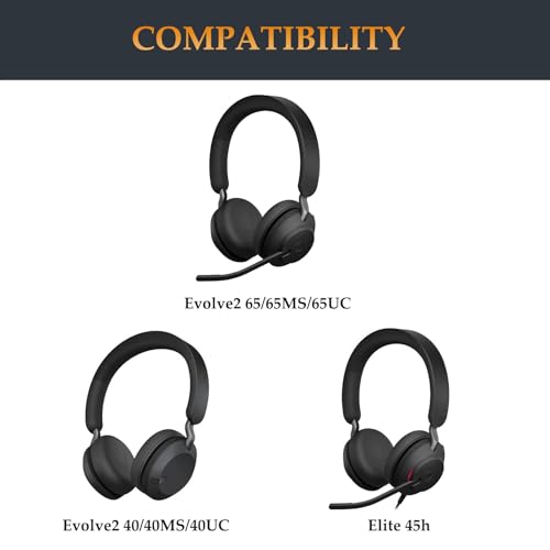 Repuestos Almohadillas para Orejas Evolve2 65 Compatibles con Jabra Evolve2 65/65MS/65UC, Evolve2 40/40MS/40UC, Elite 45h Auriculares Inalámbricos (Negro) miniatura 2