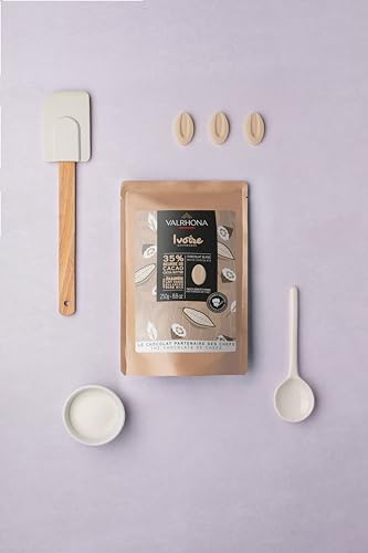 Valrhona Premium French Baking Creamy White Chocolate Discs (Feves) IVOIRE 35% Cacao. Easy Melt and Tempering. Hints of Vanilla & Warm Milk. For Sauces, Mousses, Frostings and Candies 250g (Pack of 1)
