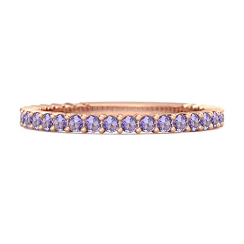 925 Sterling Silver Thin Stacking Ring 0.60 Ct Amethyst Eternity Raquel Wedding Band (Rose Gold Plated Sterling Silver, 9.5) #TOP18