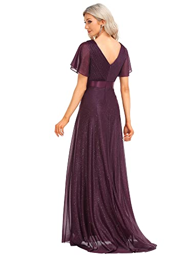 Image of Ever-Pretty Women's Summer Glitter Formal Dresses Evening Gown V Neck Short Sleeves Floor Length Mother of Bride Dress 50159