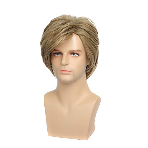 Swiking Men Wigs Blonde Layered For Male Guy Short Fluffy Natural Hair Synthetic Halloween Cosplay Costume Party Full Wigs (Blonde) #TOP1
