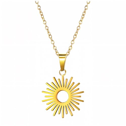 Kritz Collar Sol para Mujeres Chapado en Oro - Colgante Brillo del Sol 18K y Cadena Ajustable - Joyería Moda Regalo (Sol V2)