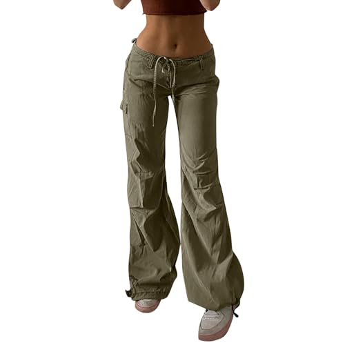 Pantalones de Mujer 2026 Cintura Ajustable, Ajuste Holgado, Pantalones De Chándal Casual Hip-Hop Con Cordón En Jeans Pantalones De Trabajo Pantalones Cortos Negros, Verde militar., S