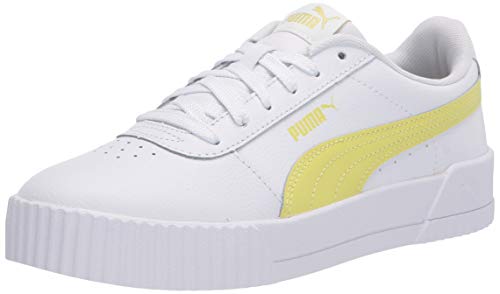 PUMA womens Carina Sneaker, Puma White-sunny Lime-sunny Lime, 8 US