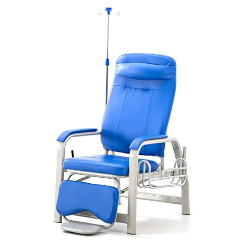 QSNYJPL Silla Sala de Espera con Portasueros y Estante de Almacenamiento, Butaca Reclinable con Reposabrazos, Respaldo y Reposapiés, Sillon Reclinable para Hospitales(Blue)
