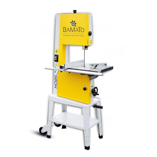 BAMATO Holzbandsäge HOBS 3.0 | 400V | inkl. Anschlagset | 3-Rollen Präzisionsführung | stabiler Längsanschlag mit Lupe | mit Fahrwerk und ausziehbarem Transportgriff