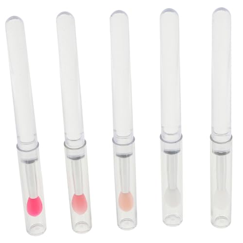 Baluue 5pcs Lip Makeup Brush Set Silicone Brush for Liner Gloss Scrub Travel Size Reusable Beauty Tool