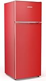 Upstreman 7.7 Cu Ft Refrigerator with Freezer, Double Door Fridge with Adjustable Thermostat Reversible Door, Large Capacity Refrigerator for Apartment, Dorm, Office, Kitchen, Red (BD-75)