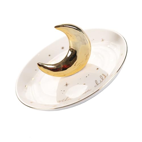 UPKOCH Plateau à Bijoux en Céramique Doré Forme Lune et Étoiles Assiette à Colliers Compacte Rangement pour Bijoux Clés et Cosmétiques Décoration Intérieure Polyvalente