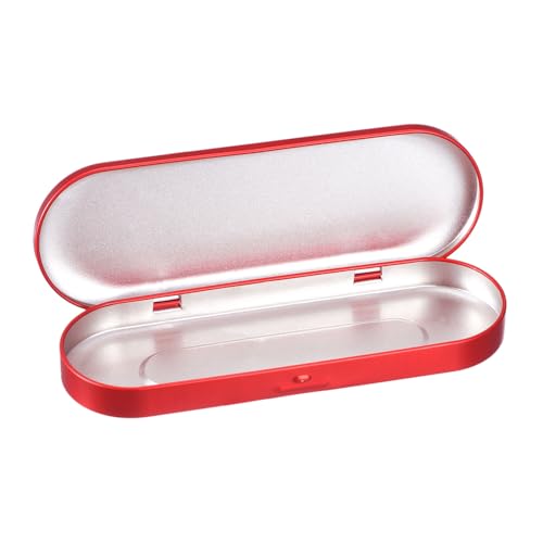 QUARKZMAN 1 Pc Caja De Metal Ovalada Con Tapa Bisagra, 6.9x2.4x0.7 Pulgadas, Contenedor Vacío Mini Portátil Para Caramelos, Alfileres, Manualidades, Rojo