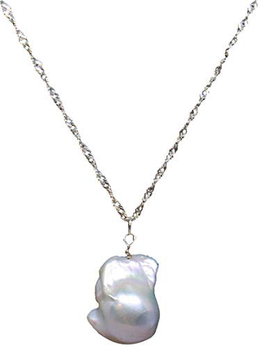 Large Freshwater Baroque Pearl Handmade Pendant Necklace 30” Sterling Silver Chain