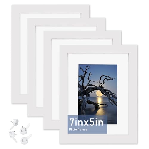 DMSELL 4 Pack White 5x7 Photo Frames with Mount, White Photo Frame 7x5 for Tabletop Display and Wall Decoration