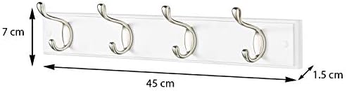 Direct Online Houseware Quality Heavy Duty Double Coat Hooks Wall Or Door Mountable White Wooden Board with Free Fixings (4 Hooks)