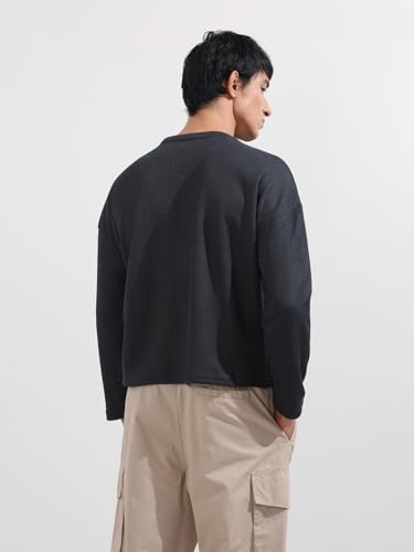 Image of The Indian Garage Co Men Boxy Textured Full Sleeves Crew Neck T-Shirt