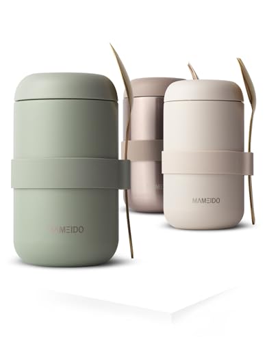 MAMEIDO Boîtes alimentaires isothermes 500ml Desert Sage - Boîte Isotherme en Acier Inoxydable sans BPA pour muesli, aliments bébés, crème glacée &amp; soupe